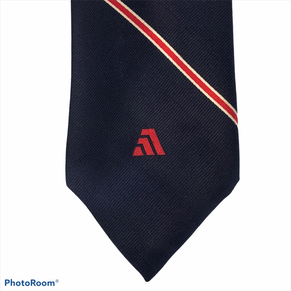 GIVENCHY Logo Tie Navy Background w/Narrow Red & White Stripe Silk & Polyester
